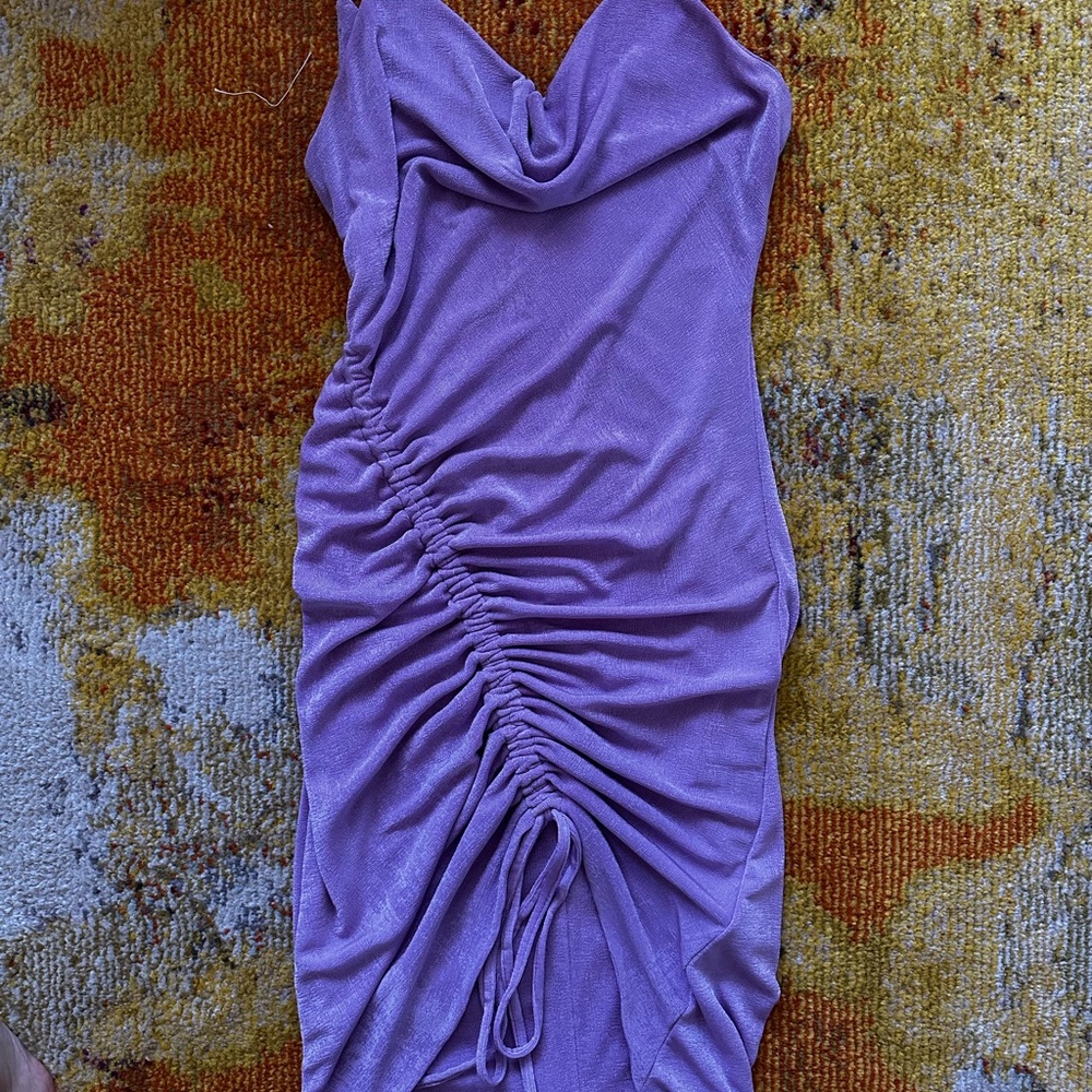 Elegant Purple Ruched Dress Bardot size 8